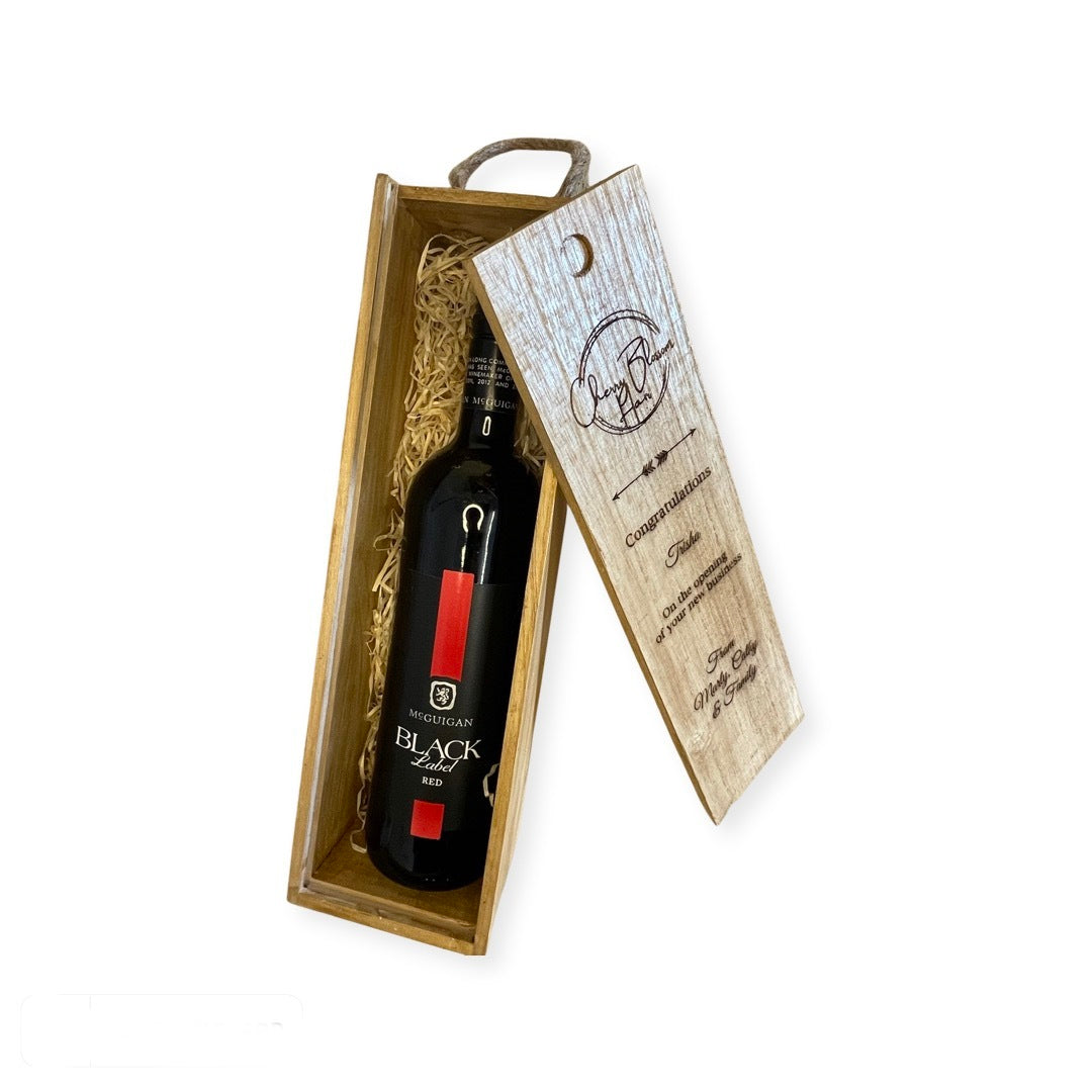 Personalized wooden wine gift box - Laser Engraved - Any celebration gift - Weddings - birthdays - new baby - new business